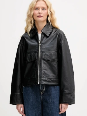 Marc O'Polo kurtka skórzana kolor czarny przejściowa oversize 5000007965