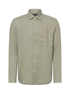 Marc O'Polo Męska koszula lniana Mężczyźni Regular Fit len zielony jednolity,