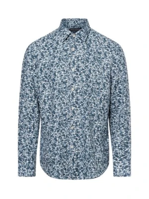 Marc O'Polo Męska koszula lniana na co dzień Mężczyźni Regular Fit len niebieski wzorzysty,