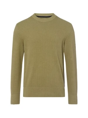 Marc O'Polo Męski sweter Mężczyźni Bawełna zielony jednolity,