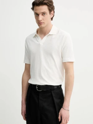 Marc O'Polo polo z domieszką lnu męski kolor beżowy gładki 523209153026