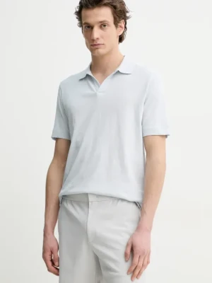 Marc O'Polo polo z domieszką lnu męski kolor niebieski gładki 523209153026