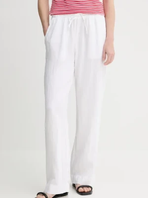 Marc O'Polo spodnie lniane damskie kolor beżowy szerokie high waist 504011210381