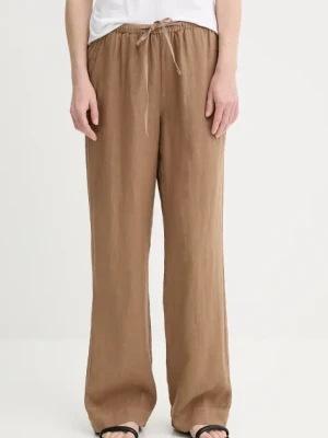 Marc O'Polo spodnie lniane damskie kolor brązowy szerokie high waist 504011210381