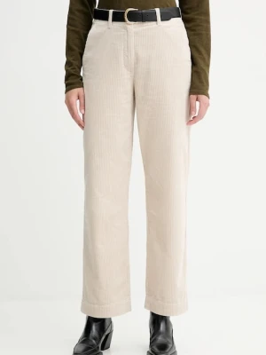 Marc O'Polo spodnie sztruksowe damskie kolor beżowy proste high waist 511104110441