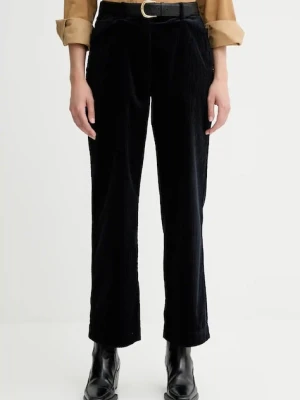 Marc O'Polo spodnie sztruksowe damskie kolor granatowy proste high waist 511104110441