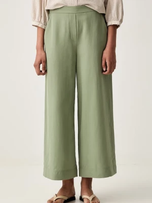 Marc O'Polo spodnie wide leg damskie z lnem zielony