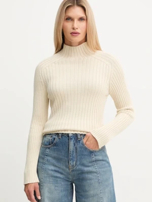 Marc O'Polo sweter bawełniany damski kolor beżowy z półgolfem 509605960173