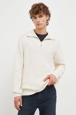 Marc O'Polo sweter bawełniany kolor beżowy z półgolfem