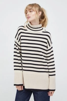 Marc O'Polo sweter bawełniany kolor beżowy z półgolfem 400605960021