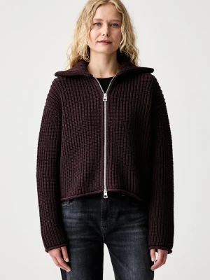 Marc O'Polo sweter rozpinany damski bawełniany bordowy