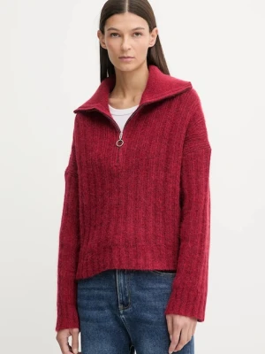 Marc O'Polo sweter z dodatkiem wełny damski kolor czerwony z półgolfem 5000007474