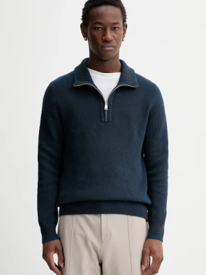 Marc O'Polo sweter z dodatkiem wełny męski kolor granatowy z półgolfem 531516060370