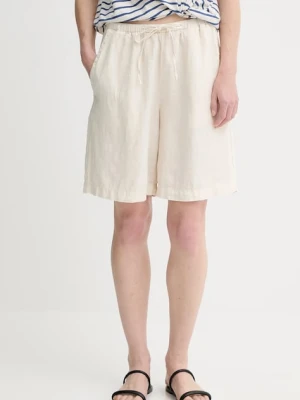Marc O'Polo szorty lniane damskie kolor beżowy gładkie high waist 504011215049