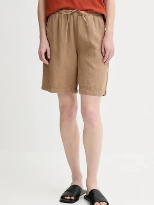 Marc O'Polo szorty lniane damskie kolor brązowy gładkie high waist 504011215049