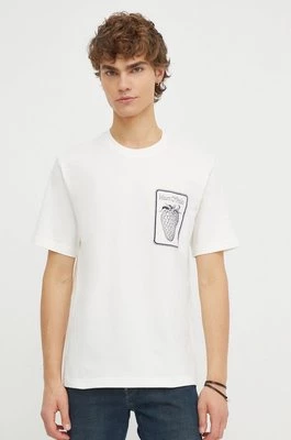Marc O'Polo t-shirt bawełniany męski kolor beżowy z aplikacją