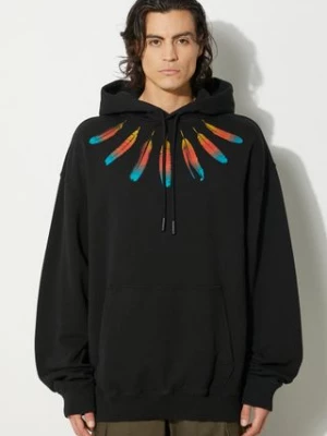 Marcelo Burlon bluza bawełniana Collar Feathers Comfy Hoodie męska kolor czarny z kapturem z nadrukiem CMBB106F24FLE0031084