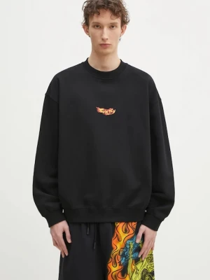 Marcelo Burlon bluza bawełniana County Flame Boxy Crewneck Black Red męska kolor czarny z nadrukiem CMBA09CS25FLE0051025