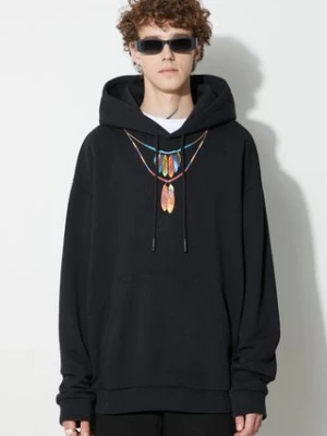 Marcelo Burlon bluza bawełniana Feather Necklace męska kolor czarny z kapturem z nadrukiem