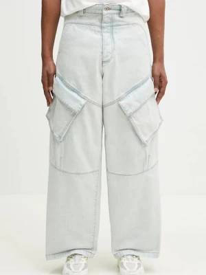 Marcelo Burlon jeansy bawełniane Bleach Denim Wide Cargo Light Blue No Co męskie CMYB003S25DEN0014000