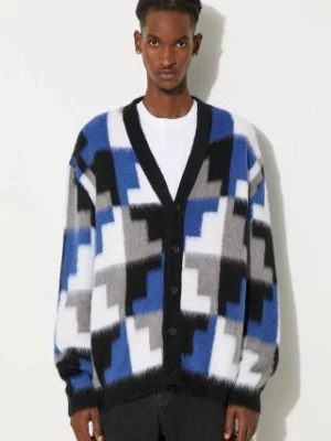 Marcelo Burlon kardigan z domieszką wełny AOP Damier Cross Knit Cardigan kolor szary CMHB001F24KNI0010645