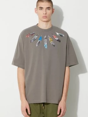 Marcelo Burlon t-shirt bawełniany Collar Feathers męski kolor szary z nadrukiem