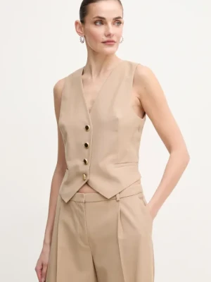 Marciano Guess kamizelka z domieszką wełny IRINA kolor beżowy jednorzędowa 5GGN06 7294A
