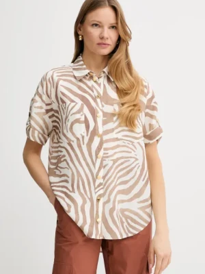 Marciano Guess koszula z domieszką lnu ROSIE damska kolor beżowy relaxed z kołnierzykiem klasycznym 5GGH26 7314A