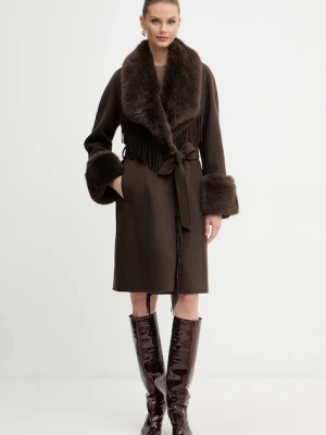 Marciano Guess płaszcz z dodatkiem wełny LILIANA kolor brązowy 5BGL46 7125A