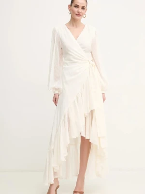 Marciano Guess sukienka bawełniana ELSA kolor beżowy midi prosta 5GGK53 7317A