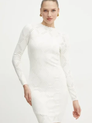 Marciano Guess sukienka z domieszką jedwabiu ANNA kolor beżowy mini dopasowana 5RGK06 5857Z