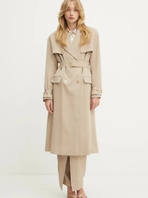 Marciano Guess trencz z domieszką wełny NINA damski kolor beżowy przejściowy dwurzędowy 5YGL03 7340A