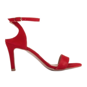 Marco Shoes Eleganckie sandały z naturalnego zamszu czerwone