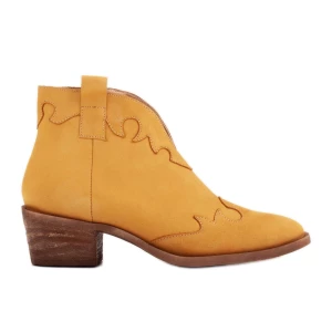 Marco Shoes Nieocieplane botki z zamszu i falistymi wstawkami brązowe żółte