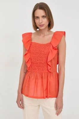 Marella bluzka bawełniana damska kolor pomarańczowy gładka