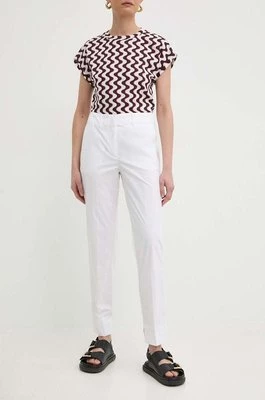 Marella spodnie damskie kolor biały fason cygaretki high waist 2413131032200