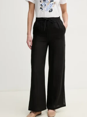 Marella spodnie lniane Emme by Marella damskie kolor czarny szerokie high waist 2515131072200
