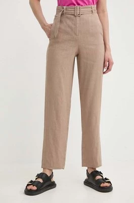 Marella spodnie lniane kolor beżowy proste high waist 2413131055200