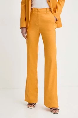 Marella spodnie lniane kolor pomarańczowy dzwony high waist 2413131132200