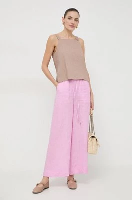 Marella spodnie lniane kolor różowy szerokie high waist 2413131084200