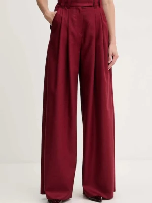 Marella spodnie wełniane damskie kolor bordowy szerokie high waist 2523136182200