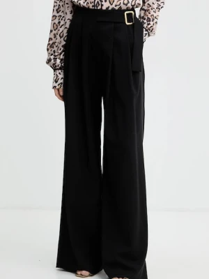Marella spodnie wełniane damskie kolor czarny szerokie high waist 2523136022200