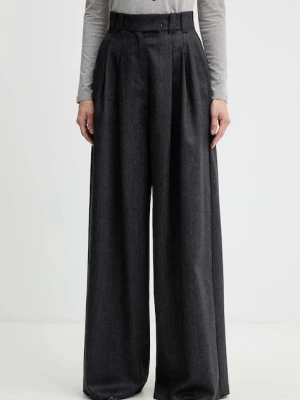 Marella spodnie wełniane damskie kolor szary szerokie high waist 2523136182200