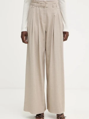 Marella spodnie z dodatkiem wełny damskie kolor beżowy szerokie high waist 2523136192200
