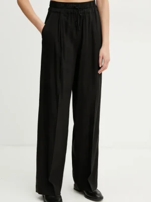 Marella spodnie z domieszką lnu FRED damskie kolor czarny proste high waist 2513131085200