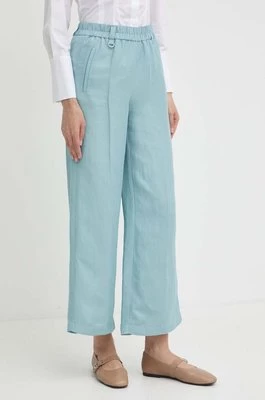 Marella spodnie z domieszką lnu kolor niebieski proste high waist 2413131085200
