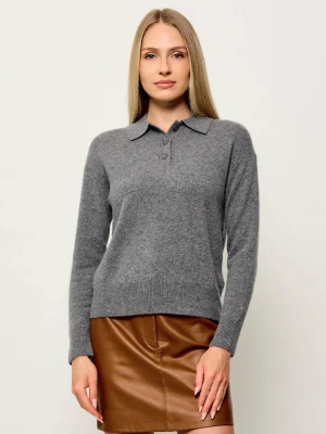 Marella SPORT Wełniane polo Mlsorma | Relaxed fit | z dodatkiem kaszmiru szary