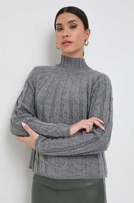 Marella sweter wełniany damski kolor szary lekki z półgolfem