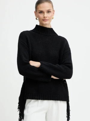Marella sweter z dodatkiem wełny Emme by Marella damski kolor czarny ciepły z półgolfem 2525366082200