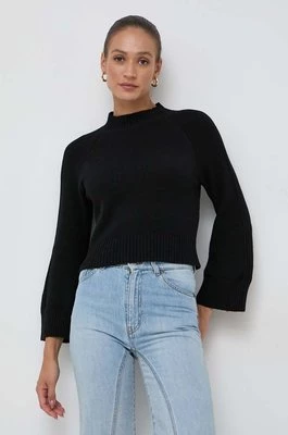 Marella sweter z domieszką wełny damski kolor czarny lekki z półgolfem